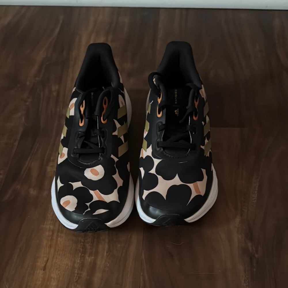 Adidas Black and Beige Floral Sneakers